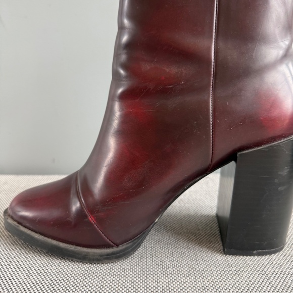 Zara Burgundy Wide Heel Ankle Boots - Picture 4 of 7